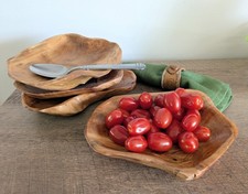 Set of 4 Hand Carved Natural Wood Bowls Organic Free-Form Serving Bowls