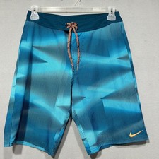 Nike Mens Swim Trunks Board Shorts Blue Drawstring Size 30 Swoosh Surf