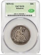 1875 CC Seated Liberty Half Dollar CACG VG10 Witter Brick Seth Chandler Signed