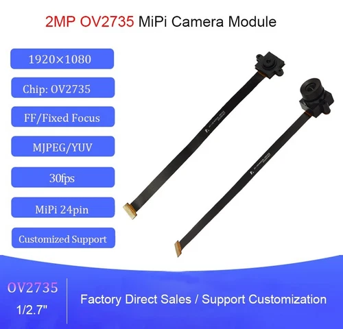 2MP 1080P OV2735 MiPi Camera Module 30fps FF Fixed Focus 65° 86° MJPEG, YUV FPC