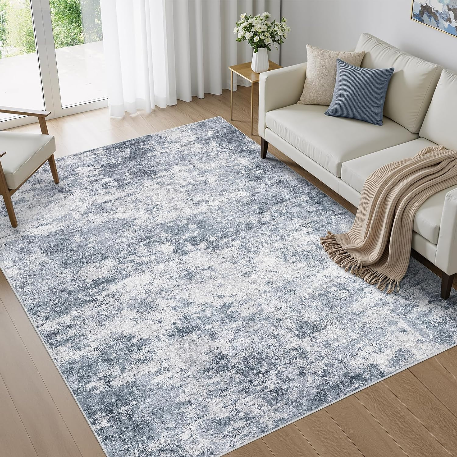 5X7 Area Rugs for Living Room : Machine Washable - Non Slip Modern Abstract Rug