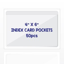 Clear Adhesive 4" x 6" Index Card Pockets with Top Open for Loading, 50 Pack,...