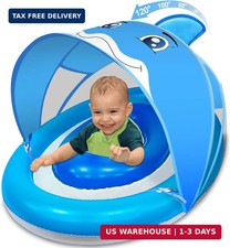 Baby Pool Float with Canopy UPF50 for Age 6-36 Months 4 Stage Adjustable Canopy