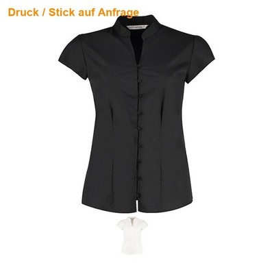 Kustom Kit Damen Bluse Poplin Kurzarmbluse Shirt mit Asia Kragen kurzarm Übergrö