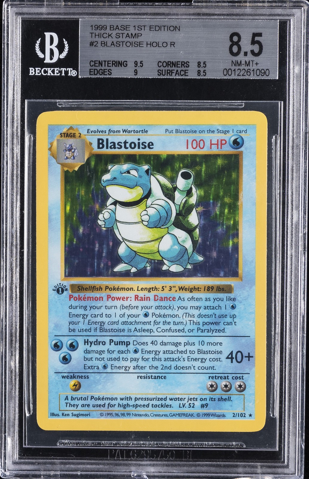 1999 BASE 1ST ED THICK STAMP #2 BLASTOISE HOLO R BGS 8.5