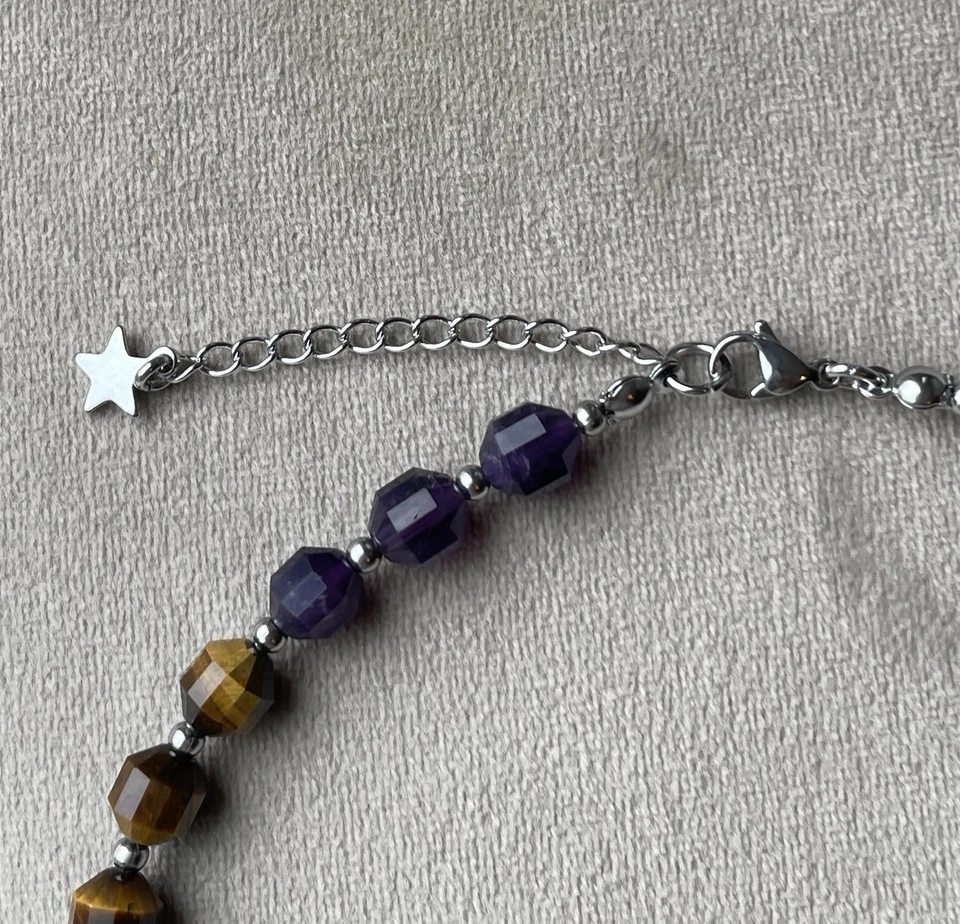 "Collar unisex de cuentas de chakra de piedras preciosas multicolor 17"" hecho a mano" Foto 2 de 4