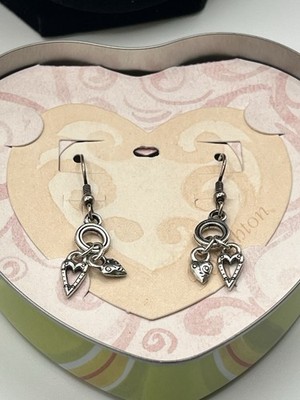 Brighton Shower of Hearts Earrings Silver Plated Dangle French Wire w/ Heart Tin