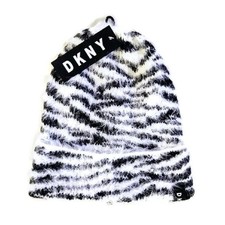 DKNY Fuzzy Animal Print Beanie White/Black 444 