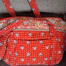 Vera Bradley Red Floral Quilted Zip Tote Bag with Inner Pockets, Double Handles