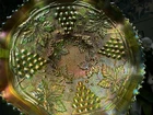 CARNIVAL GLASS ~ 10” STIPPLED GRAPE & CABLE GREEN BOWL ~
