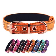 Neoprene Padded Dog Collar Nylon Heavy Duty Metal Buckle Reflective Medium