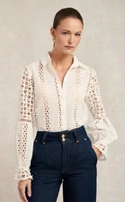 Holland Cooper Broderie Lace Shirt White Blouse UK 8 RRP £149