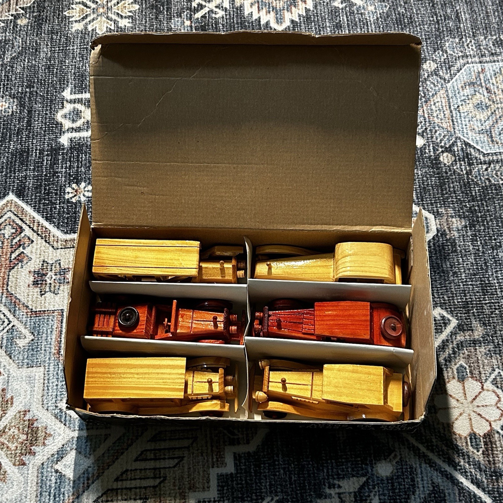 VTG SET 6 HANDCRAFTED ASSORTED RETRO WOODEN CARS No Damages Varnish Finish VGUC