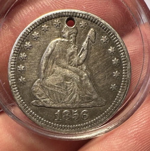 1856 Seated Liberty Quarter AU About Uncirculated Details Holed