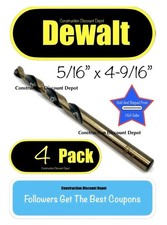 4 Pack DEWALT 5/16" x 4-9/16" Black and Gold HHS Jobber Length Twist Drill Bit