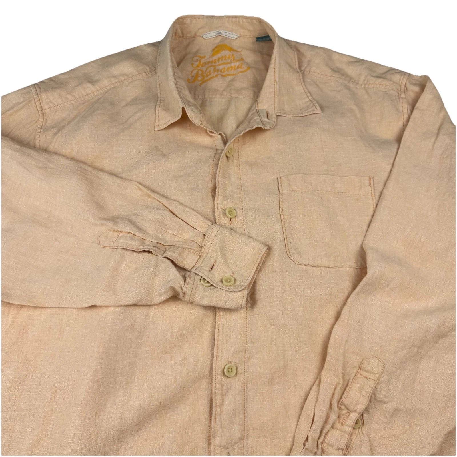 Tommy Bahama Relax Men’s 100% Linen Shirt XXL Button Casual Peach Long Sleeve