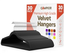 Black Velvet Hangers 30 Pack   360  Swivel Hook, Non-Slip and Space Saving Ha...
