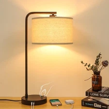 Tall Table Lamp with USB C+A Ports, Fully Stepless Dimmable Modern Bedside Ni...