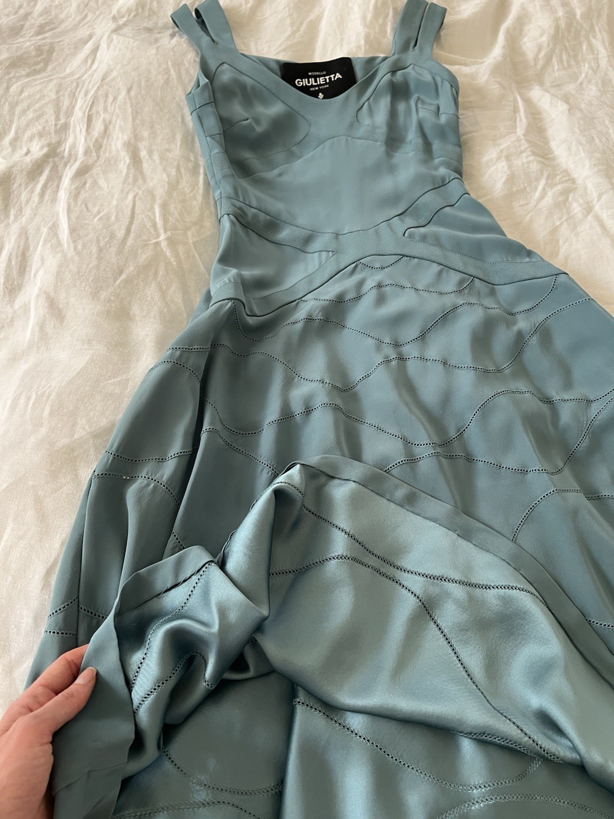 VTG ITALY GIULIETTA Modello 100% Silk Teal Blue Green Cocktail Dress Women’s 42