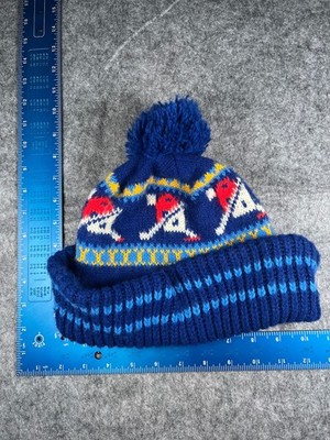 Ski Beanie Toque Adult One Size Blue White Knit 100% Acrylic Pom Sport Outdoor
