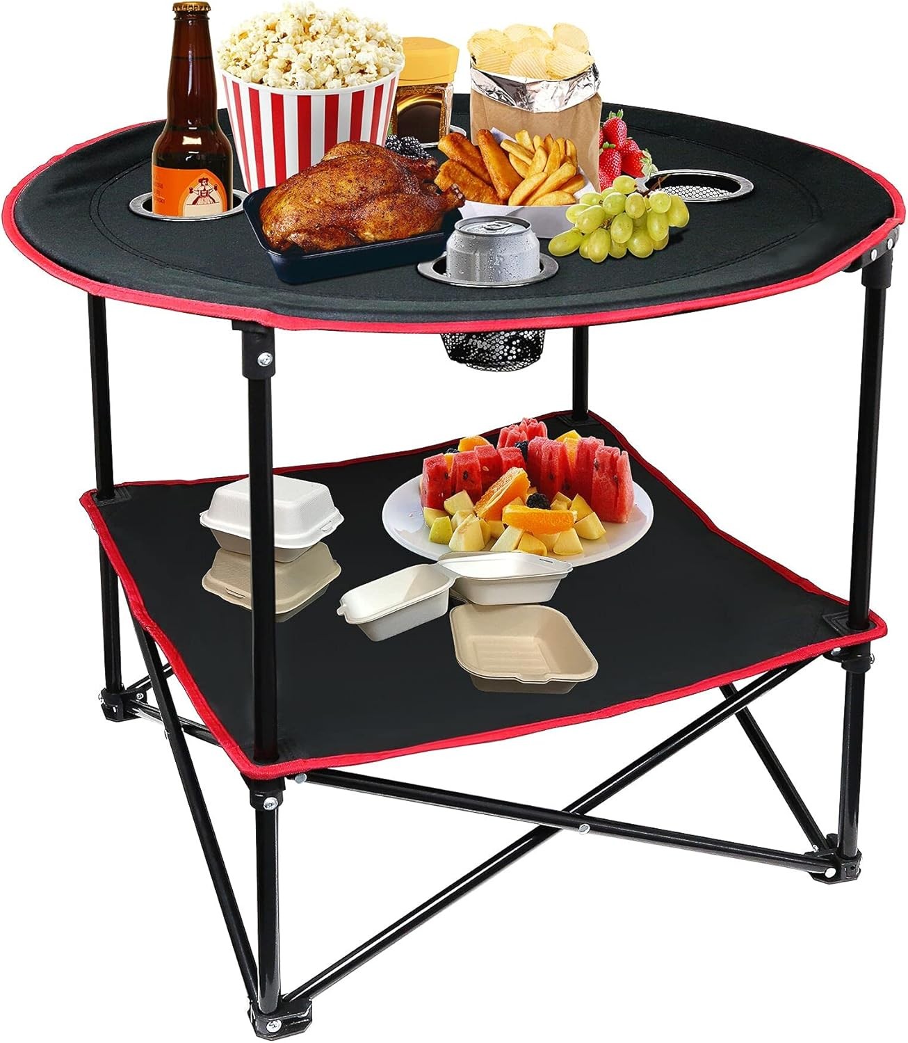Portable Folding Picnic Table for Outdoor Camping in Black & Red