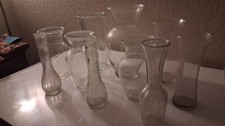 Lot of Assorted Clear Glass Vases   Various Sizes  Shapes