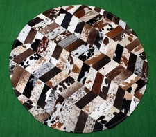 Alfombra redonda de retazos de cuero de vaca hecha a mano alfombra de cuero de vaca (36"x36") decoración del hogar 350