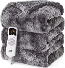Queen Electric Heated Blanket Faux Fur Dual Control 9 Heat Auto Off