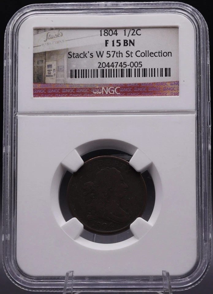 1804 Half Cent NGC F15 BN Classic Draped Bust - Stacks W 57th Street Collection - Image 2 of 4