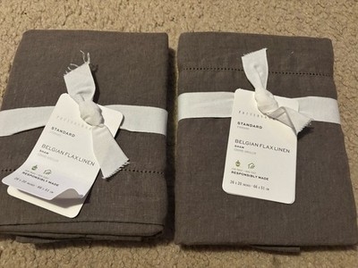 2 POTTERY BARN Belgian Flax Linen Shams STANDARD Size Potterybarn Sham CAFE NOIR