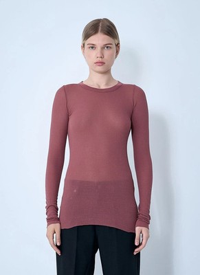 Rick Owens Women's Ribbed Long Sleeve Rosewood Pink Top Size IT 40