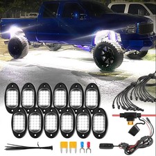 12Pods Pure White LED Rock Lights Kit with Switch Wiring Harness Extension Wire,