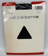 Vtg 90s Liz Claiborne Silky Sheer Pantyhose Control Top Off Black Sz Long