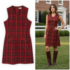 VTG 90s Y2K Eddie Bauer Red Tartan Plaid Wool Jumper Sheath Dress Preppy Sz 4