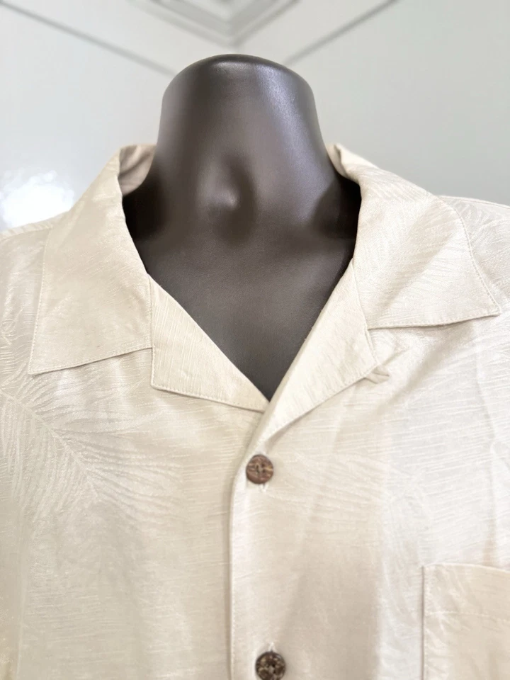 Camisa de campamento hawaiana con botones Havana Jacks Café para hombre XL marfil 100 % SEDA S/S Foto 2 de 4