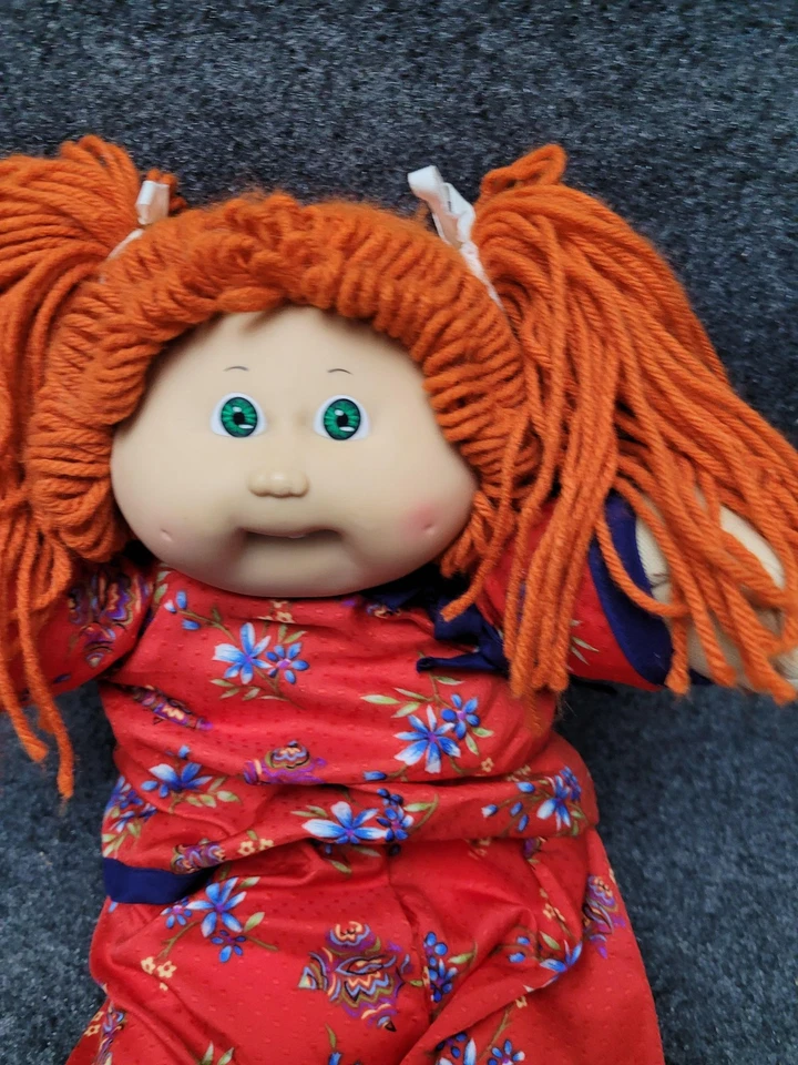 Vintage Cabbage Patch Kids Doll Coleco 1980s Red Yarn Hair Pigtails Floral - Image 4 of 4