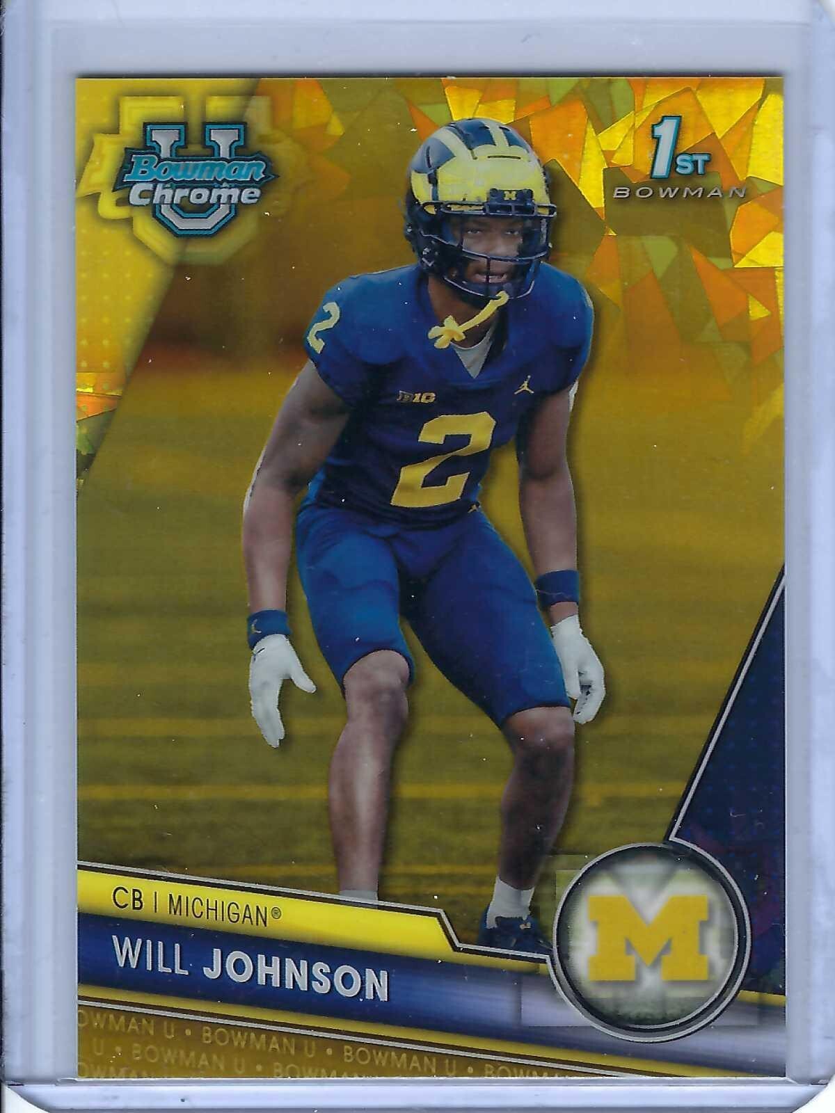 2023 BOWMAN UNIVERSITY CHROME SAPPHIRE GOLD WILL JOHNSON 1st CARD # 157 /50