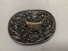 Covered Wagon Belt Buckle Silver tone Oval shape