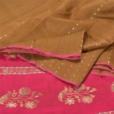 Sanskriti Vintage Pink/Brown Sarees Cotton Silk Woven Brocade Sari Craft Fabric