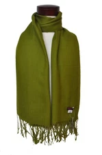 Lady's Olive Green  double panel color 100 % wool pashmina Long shawl