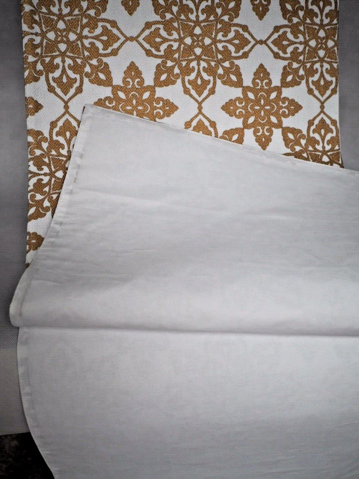 Peppermint Square Fabric Table Runner 16"x90" Gold Color Christmas Decor New Pck - Image 4 of 4