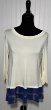Bo Bel Boutique Blouse Plaid Layered Look Ivory Blue Preppy Womens Size Small