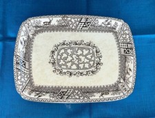 Lg. antyczna brązowo-biała zastawa transferowa Wedgwood Melton wzór talerz do serwowania