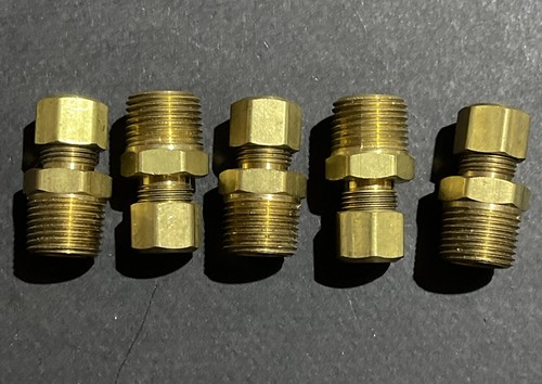 5 Pcs Brass Compression Fitting Male Conn. 5/16" Tube OD X 3/8" NPT - 68A-5C
