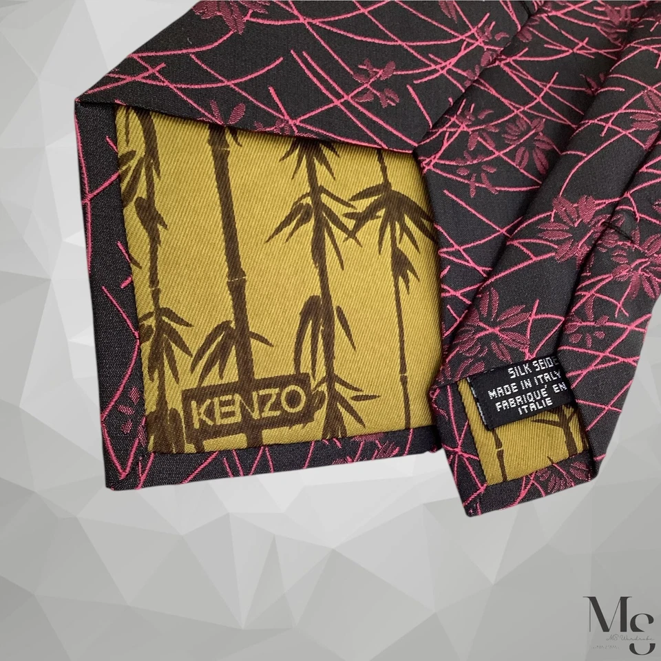 KENZO HOMME Black Violet Floral Silk Tie Made In Italy W:3.5" EX COND - Image 4 of 4