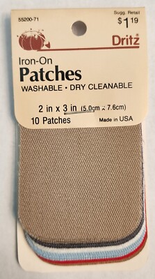 Vintage Dritz Iron-On Patches - 2'' x 3'' - 10 Patches - 5 Colors - Never Used