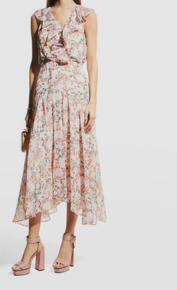 $595 Saloni Women's Pink Rita Sleeveless Midi Dress Size UK 8 / US 4
