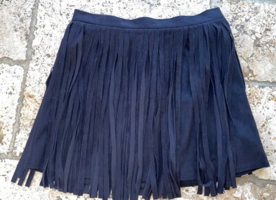 BB Dakota Faux Suede Fringe Skirt Women’s Size Black Lined Stretch Mini