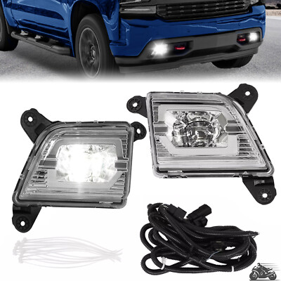 Pair Fog Lights Lamp Clear LED w/ Wiring For 2019-2021 2022 Chevy Silverado 1500