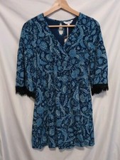 CANDIES Babydoll Dress XS Juniors Blue Floral Print 3/4 Sleeve V-Neck